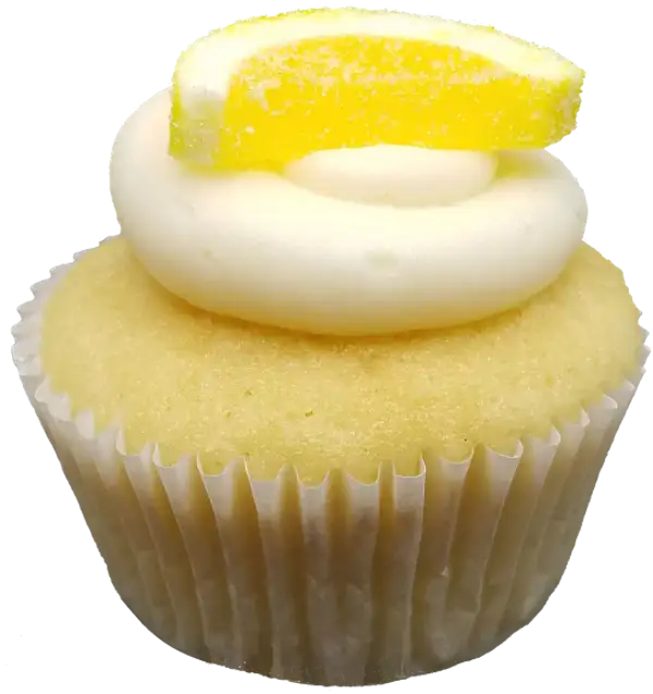 Vanilla cupcake filled with lemon custard, topped with cream cheese frosting and our own in-bakery-made jelly lemon slice.